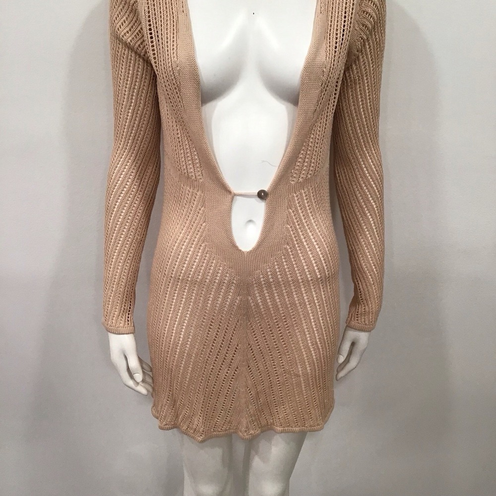 Miusol Swim Suit Cover Up Beige‎ Crochet Knitted Beach Dress Size Large